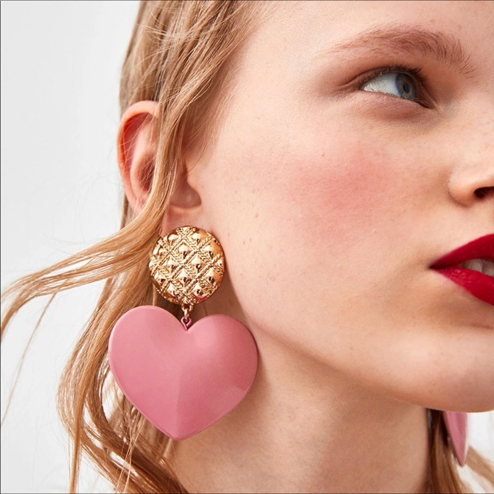 Pink Heart Statement Earrings